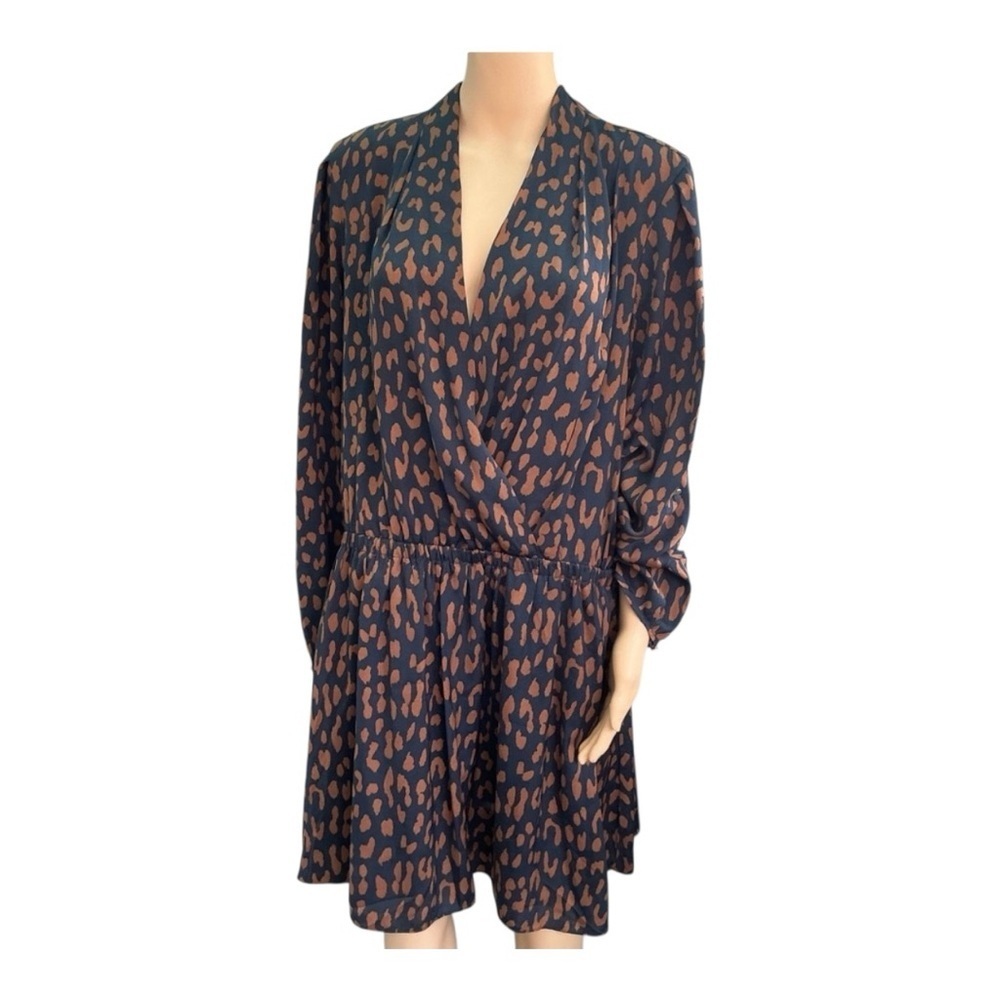 RACHEL Rachel Roy Faux Wrap Cheetah Black and Brown Long Sleeve Dress